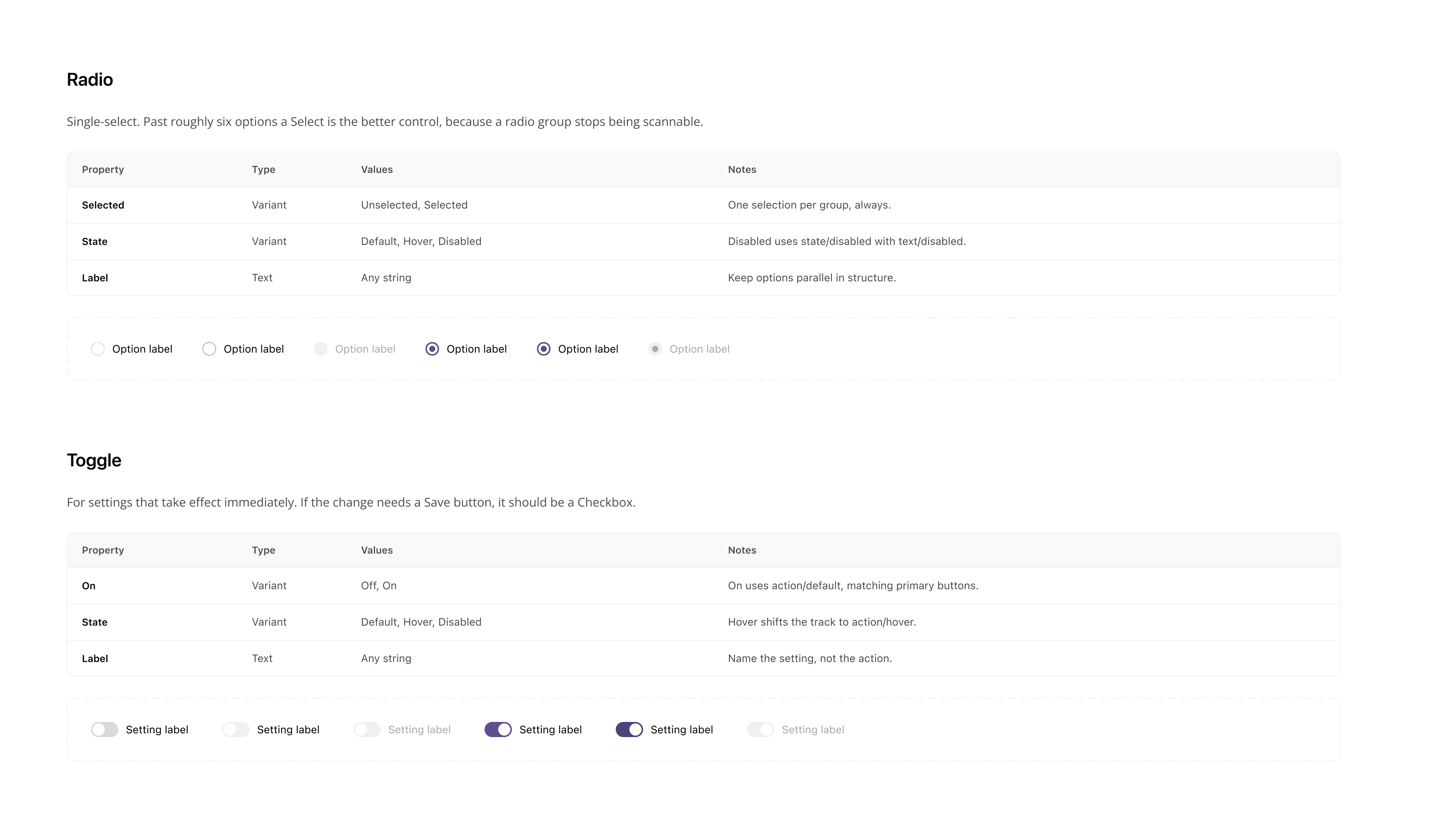 Cyrano radio and toggle components with states